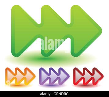 Triple, 3 arrows in more colors. Locate, fast forward, fastness concepts. Colorful arrow shapes, arrow elements. Stock Vector