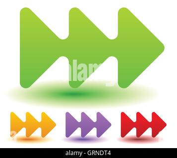 Triple, 3 arrows in more colors. Locate, fast forward, fastness concepts. Colorful arrow shapes, arrow elements. Stock Vector