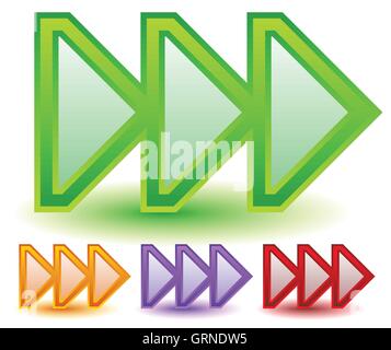 Triple, 3 arrows in more colors. Locate, fast forward, fastness concepts. Colorful arrow shapes, arrow elements. Stock Vector