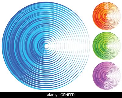 Colorful concentric circle elements. 4 bright, vivid, vibrant colors Stock Vector