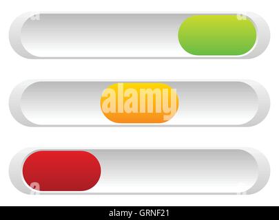 Slider power switches, toggles in 3 states. Power on, standby, power off buttons Stock Vector