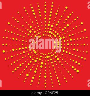 Random dots radial halftone element, pop art red, yellow colors Stock Vector