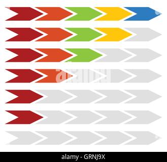 Progress, step, level indicators with 5 steps arrows Stock Vector