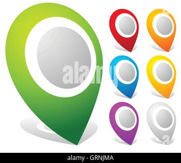 3d bold map markers, map pins in 7 colors Stock Vector