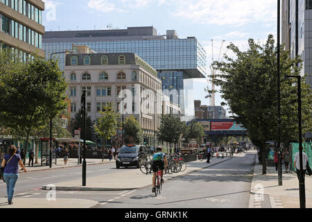 Cyclists on London's new, fully segregated north-south cycle super-highway on Blackfriars Road. Stock Photo