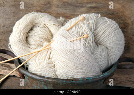Natural handmade sheep wool yarn Stock Photo