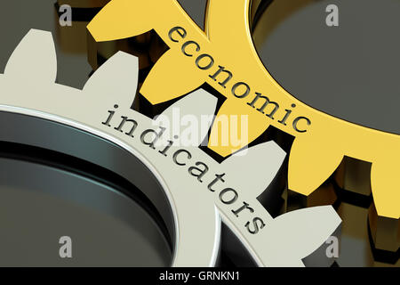 Economics Indicators concept on the gearwheels, 3D rendering Stock Photo