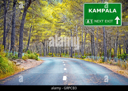 KAMPALA road sign against clear blue sky Stock Photo