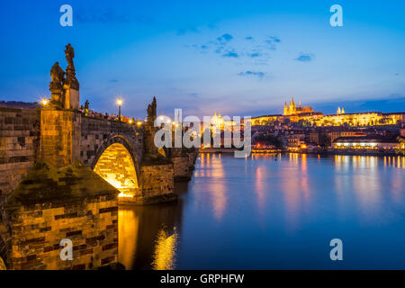 Views of the River Vltava, Charles Bridge and the Castle beyond. Prague Czech Republic Europe Stock Photo
