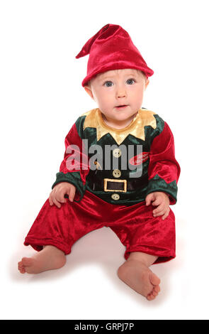 infant dressed in elfs santas little helper fancy dress costume cutout Stock Photo