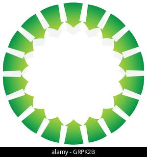 Rotating green arrows point inwards / inside. Abstract shape with green arrows Stock Vector