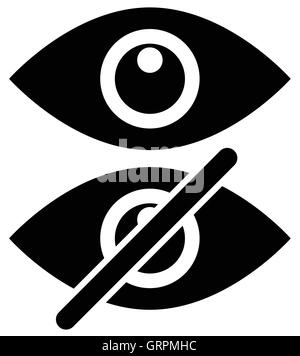 Eye symbols as show, hide, visible, invisible, public, private icons. Stock Vector