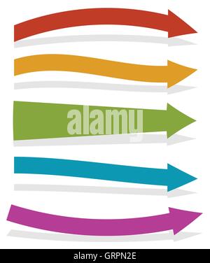 Colorful arrows pointing right. 5 shape and colors Stock Vector