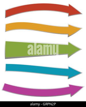 Colorful arrows pointing right. 5 shape and colors Stock Vector