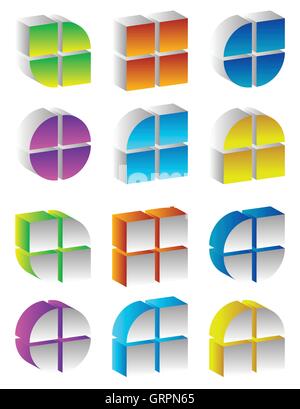 Spatial colorful 3d shapes. Generic multicolor design elements Stock Vector