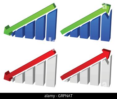 Barchart with arrows. Up down arrows on chart. 2 colors. Stock Vector