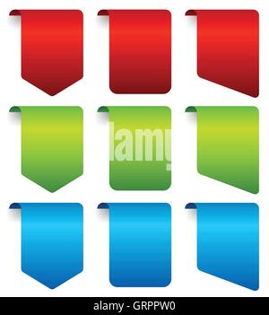 Bookmarks banner from edge of the page. 3 forms and colors. Stock Vector