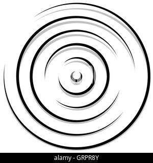 Concentric random circles with dynamic lines. Circular spiral, swirl element Stock Vector