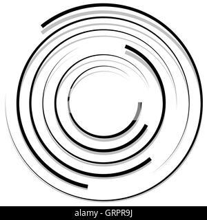 Concentric random circles with dynamic lines. Circular spiral, swirl element Stock Vector