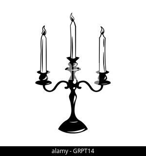 Old Vintage Candlestick with Candles. isolated object on white background. Vector Illustration Stock Vector