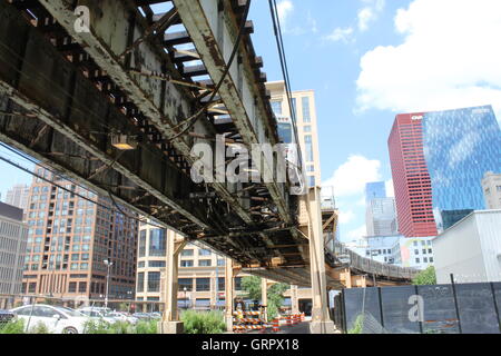 L Tracks in the South Loop, Chicago, IL Stock Photo