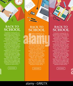 Set of banners back to school with place for your text in flat style. Vector Stock Vector