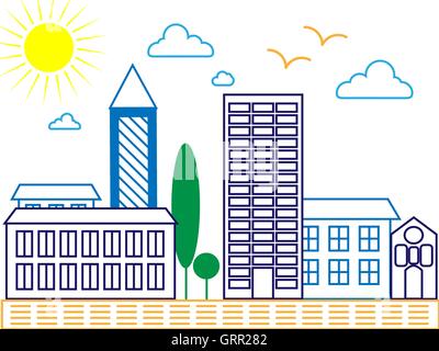 City skyline detailed silhouette. Trendy vector illustration, line art style. Vector Stock Vector