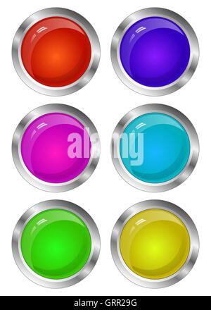 Blank Glossy Round 3D Button Set. Collection. Vector Stock Vector