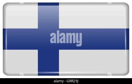 Flags Finland in the form of a magnet on refrigerator with reflections light. Vector Stock Vector