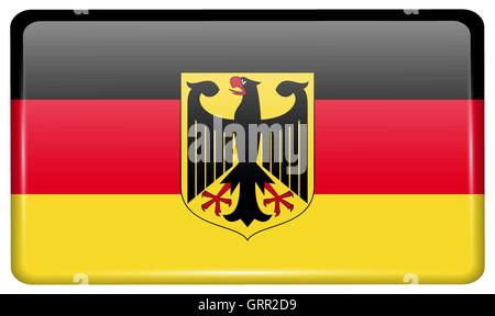 Flags Germany in the form of a magnet on refrigerator with reflections light. Vector Stock Vector