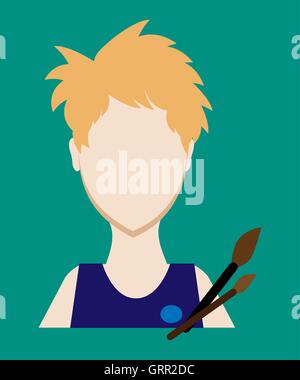 Profession people painter. Face male uniform. Avatars in flat design. Vector Stock Vector