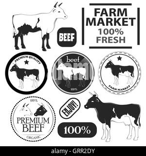 Set of premium beef labels, badges and design elements. Vector Stock Vector