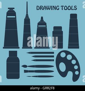 Collection of drawing tools for your design. Silhouette. Vector Stock Vector