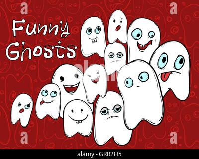 Company amusing ghosts with different emotions. Halloween. Vector Stock Vector