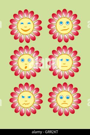 Beautiful and funny yellow smiley in a small set of sun. Vector Stock Vector