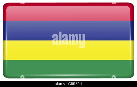 Flags Mauritius in the form of a magnet on refrigerator with reflections light. Vector Stock Vector