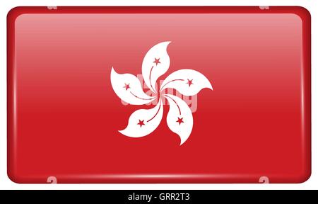 Flags Hong Kong in the form of a magnet on refrigerator with reflections light. Vector Stock Vector