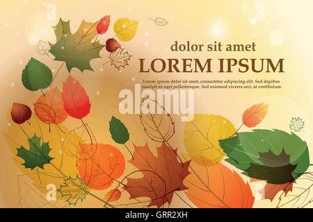 Colorful leafs with sample text. Autumn floral background. Vector Stock Vector