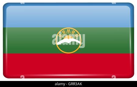 Flags KarachayCherkessia in the form of a magnet on refrigerator with reflections light. Vector Stock Vector