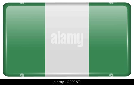Flags Nigeria in the form of a magnet on refrigerator with reflections light. Vector Stock Vector