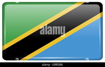 Flags Tanzania in the form of a magnet on refrigerator with reflections light. Vector Stock Vector