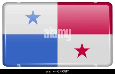 Flags Panama in the form of a magnet on refrigerator with reflections light. Vector Stock Vector