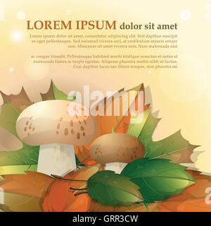 Mushrooms and autumn leaves on a light background with place for your text. Vector Stock Vector