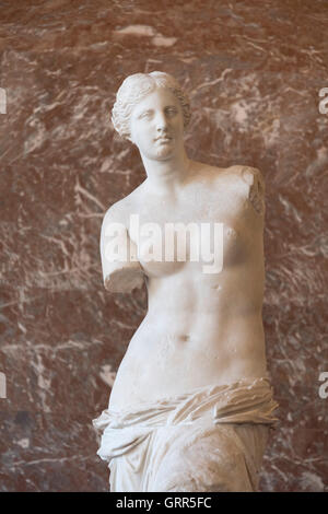 Aphrodite of Milos / Venus de Milo Greek marble statue by Alexandros of Antioch, The Louvre Museum, Paris, France Stock Photo