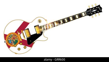 The definitive rock and roll guitar with the Florida flag isolated over a white background. Stock Vector