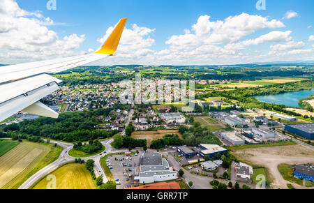 Landing at Euroairport Basel-Mulhouse-Freiburg Stock Photo