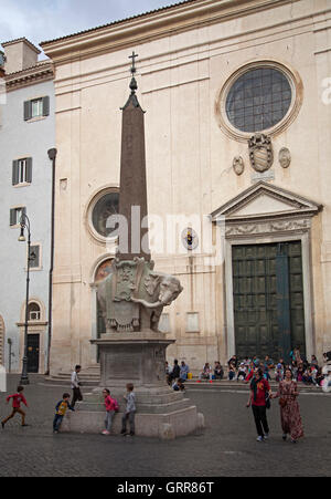 Bernini's Obelisk and fountain in the Piazza della Minerva with Santa Maria sopra Minerva behind Stock Photo
