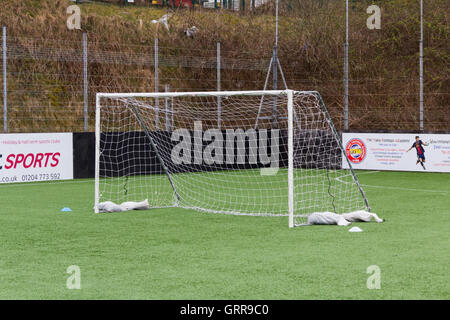 Five-a-side football nets at the Burnden Park small outdoor artificial football pitch in Bolton. Stock Photo