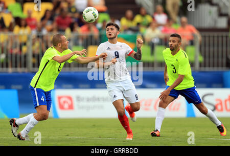Great Britain's David Porcher during the Men's 7 a side Football at the Deodoro Stadium during the first day of the 2016 Rio Paralympic Games in Rio de Janeiro, Brazil. Stock Photo