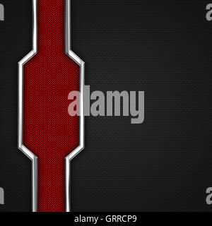 red, black carbon fiber and chromium frame. metal background. material design. 3d illustration. Stock Photo